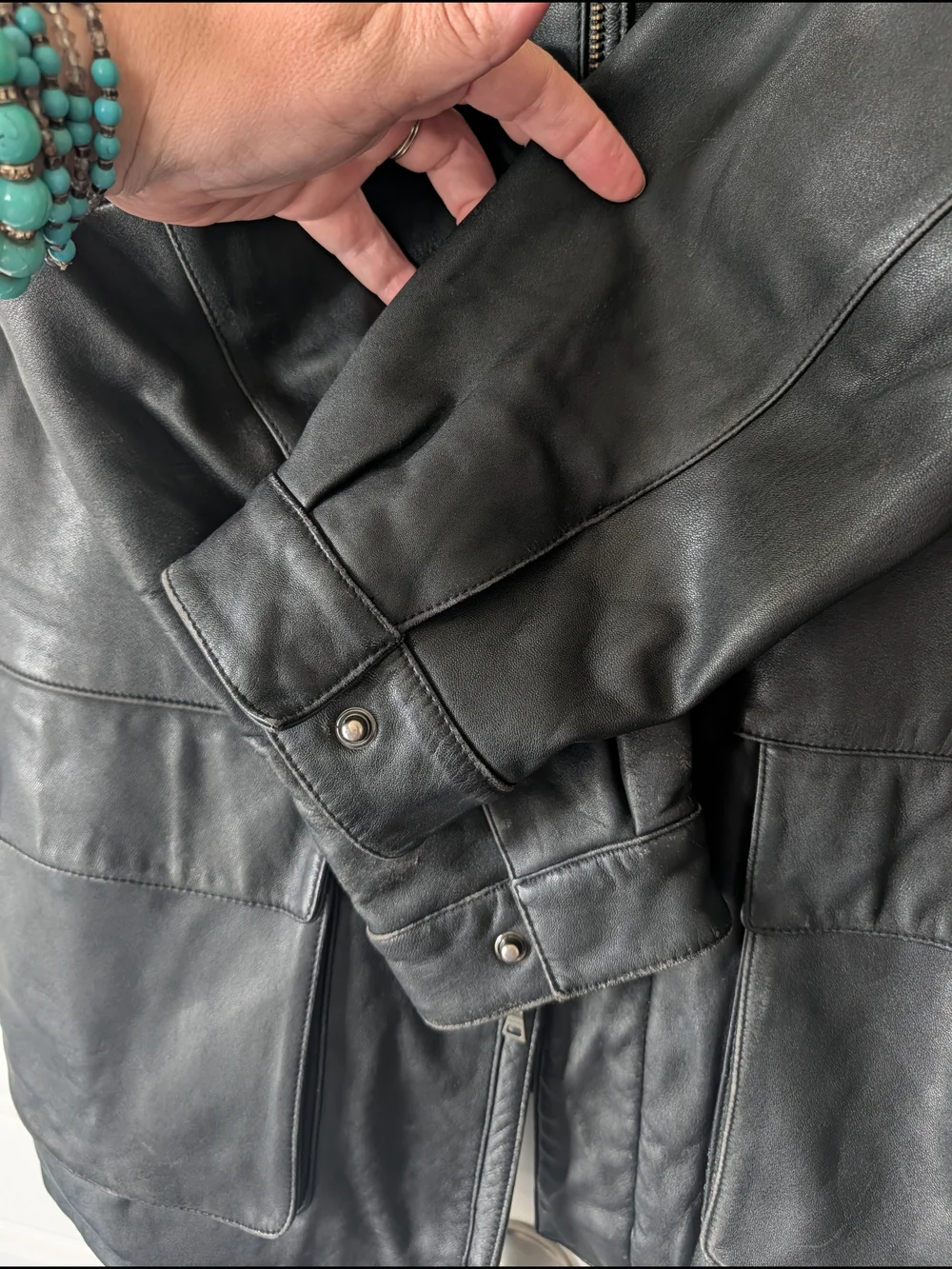 Men's Black Leather Zip-Front Coat